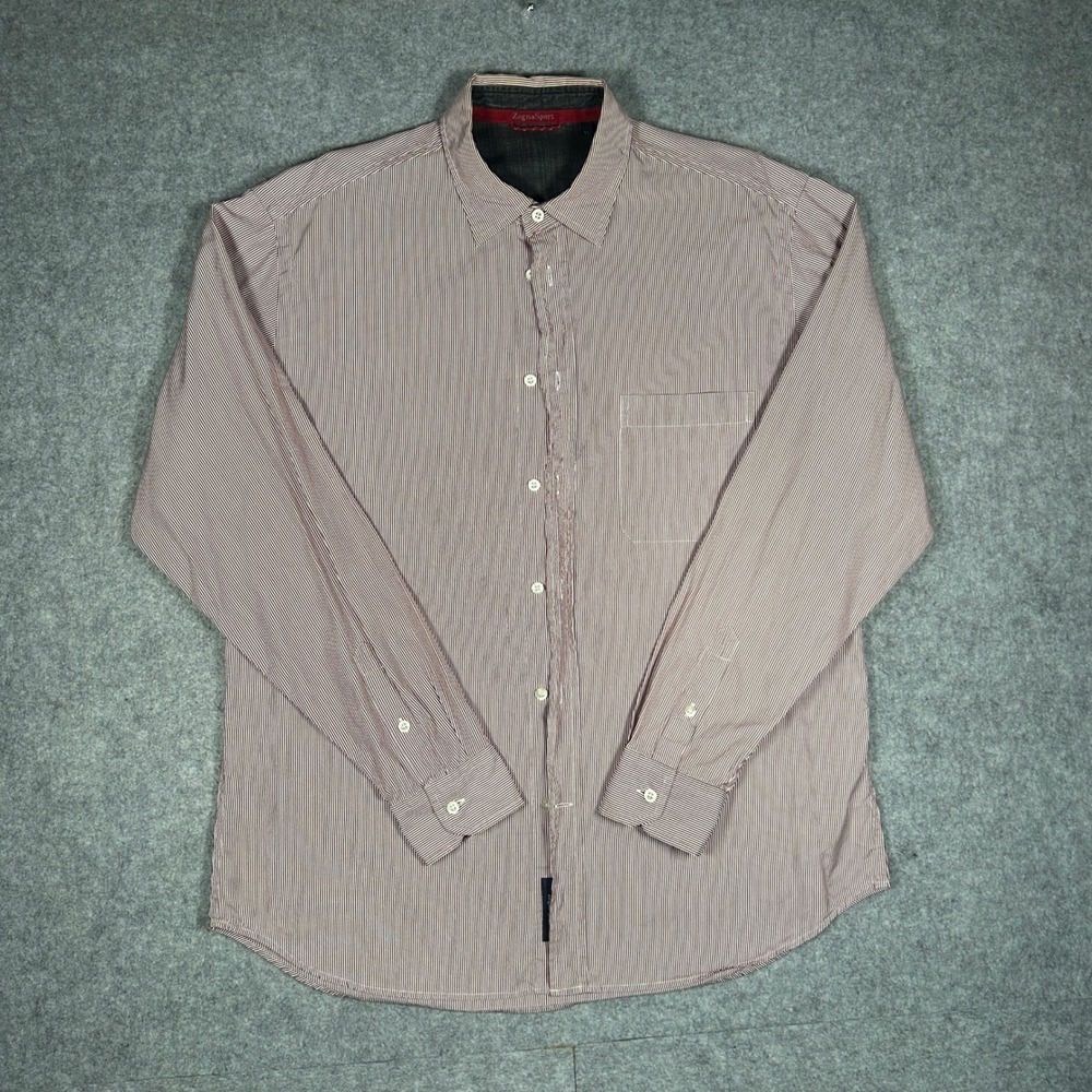 Zegna Sport Button Down Shirt Mens XL Red White Striped Long Sleeve Cotton